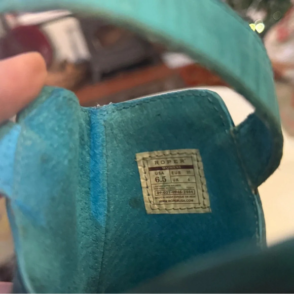 ROPER women’s turquoise leather Mika peep toe heels size 6 1/2 Western - Picture 8 of 12